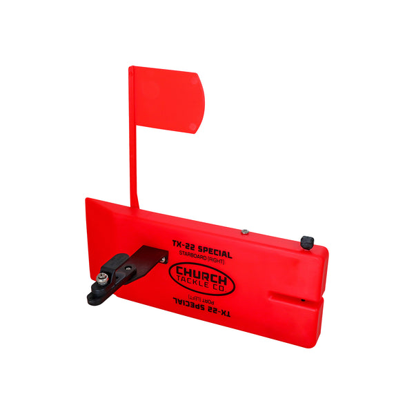 The TX-22 Special Planer Board sets upright without forward motion, which gives it the ability to troll extremely slow without restricting performance at higher speeds. The TX-22 Special is also reversible allowing flexibility to your fishing needs. The TX-22 Special has the same patented clip and rear pin that makes Church Tackle planer boards the #1 choice. THE MOST PERFECTLY BALANCED PLANER BOARD ON THE MARKET