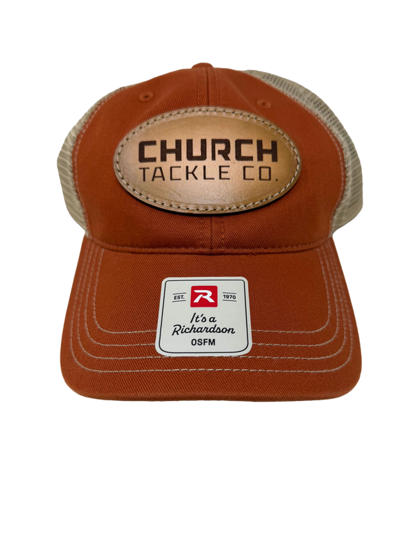 Orange Leather Patch Hat with Beige Mesh