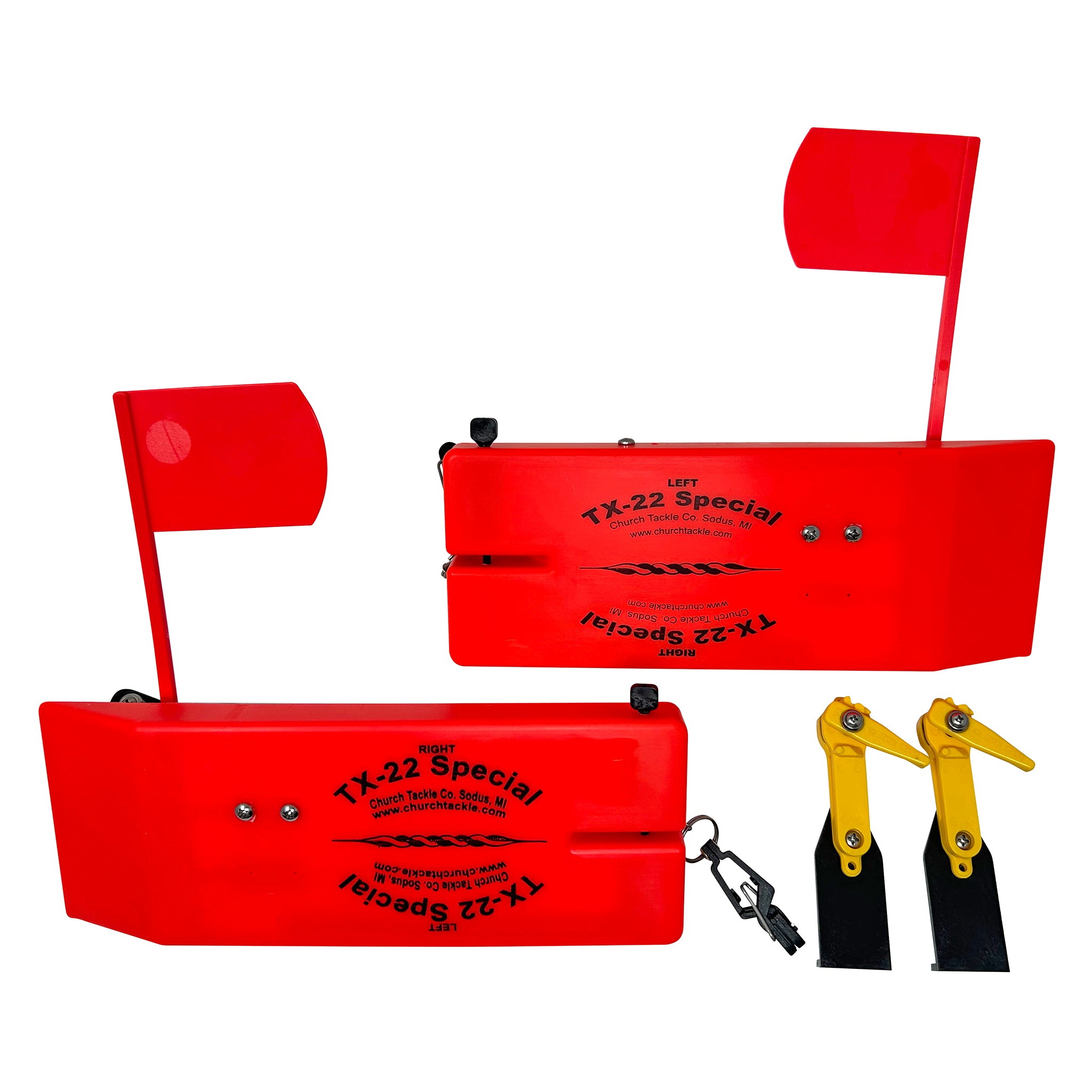 THE TOM BOLEY PACKAGE -TX-22s with Double Action Flags & Lock Jaw Clip - Church  Tackle